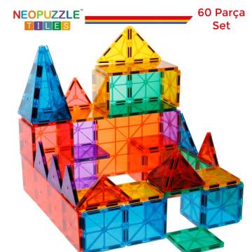 NeoPuzzle Tiles Mıknatıslı Yapı Oyuncağı 60 Parça Temel Set | Kidolina