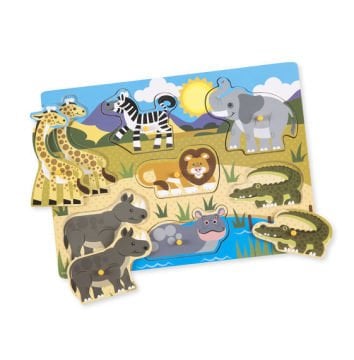 Melissa&Doug Ahşap Tutmalı Yapboz Safari Hayvanları (Yeni)